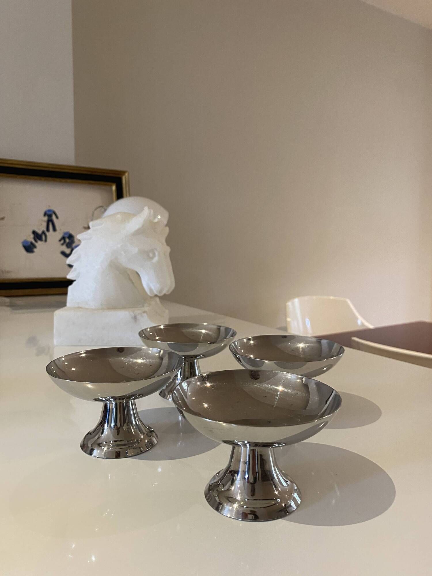 Set of 4 vintage ice cream bowls in 18/10 stainless steel – Retro bistro style
