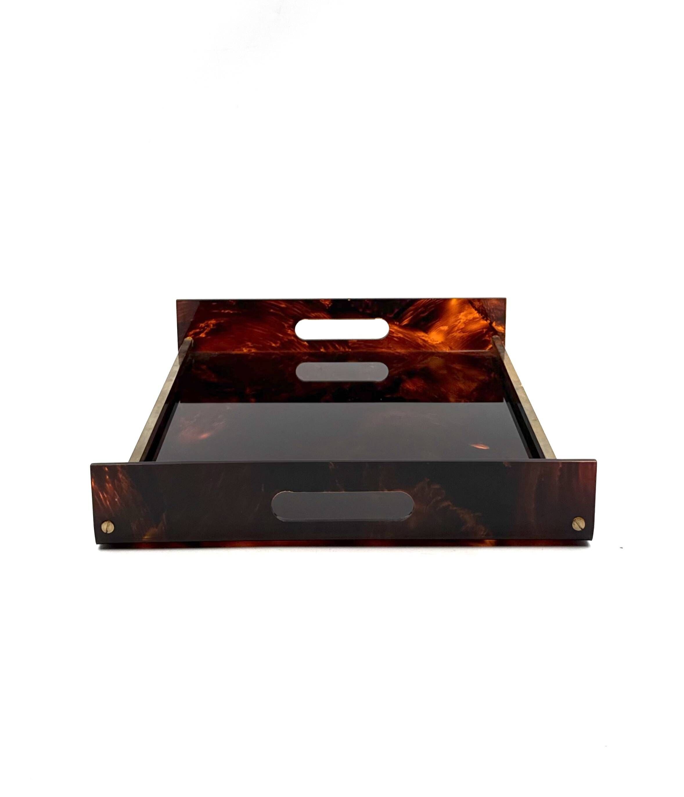 Hollywood regency brass and tortoiseshell lucite tray, Italy 1970s
