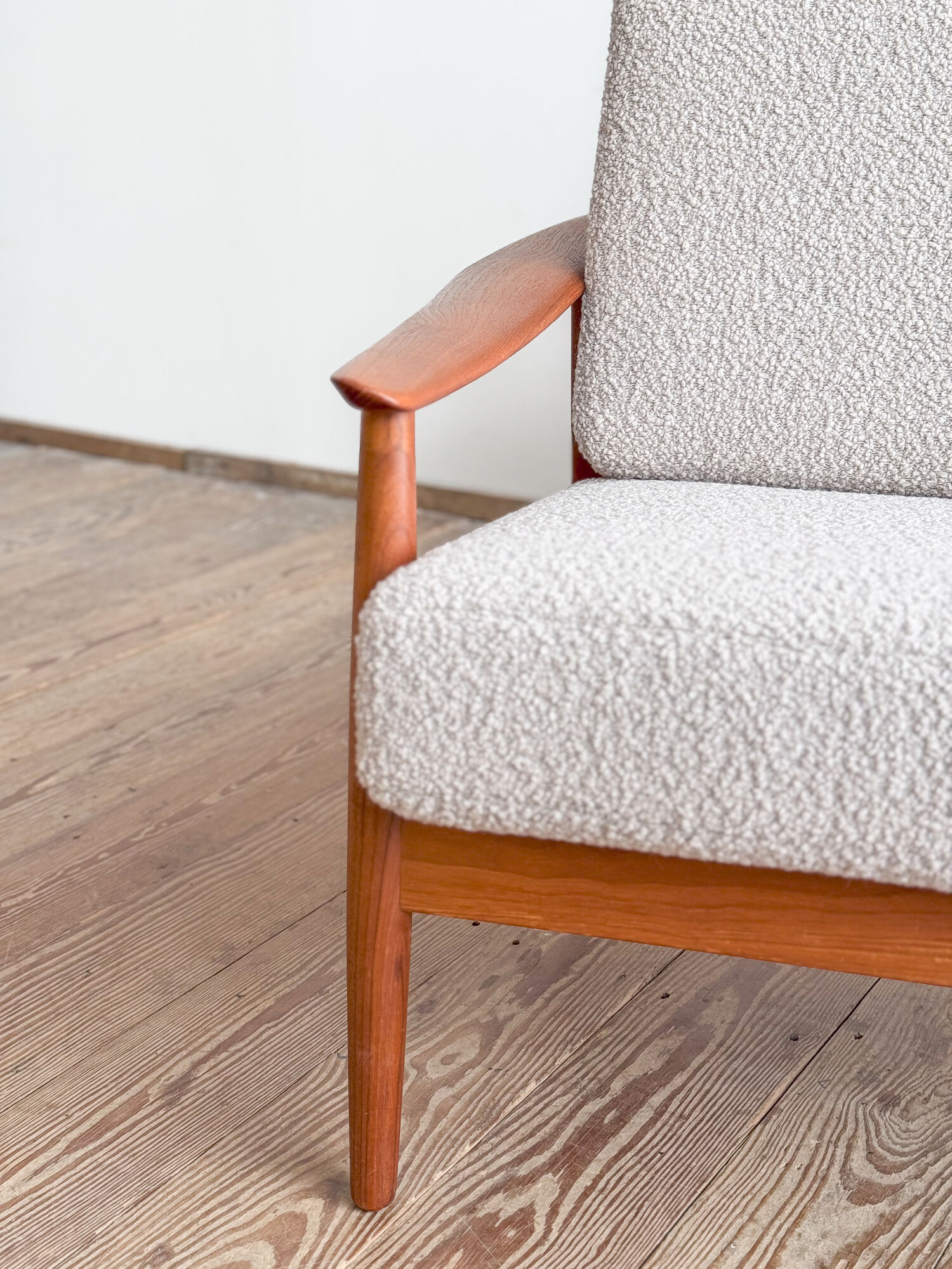 Canapé Arne Vodder modèle FD164 en teck, tissu bouclé, Danemark années 1960