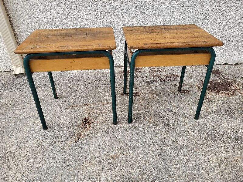 Pair of desks desks school 1960 in metal and oak
