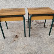 Pair of desks desks school 1960 in metal and oak