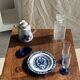 Vintage glass whisky carafe with diamond points H23 L9