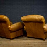 Set of leather french club armchairs
