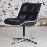 Black leather office chair by Charles Pollock for Knoll
