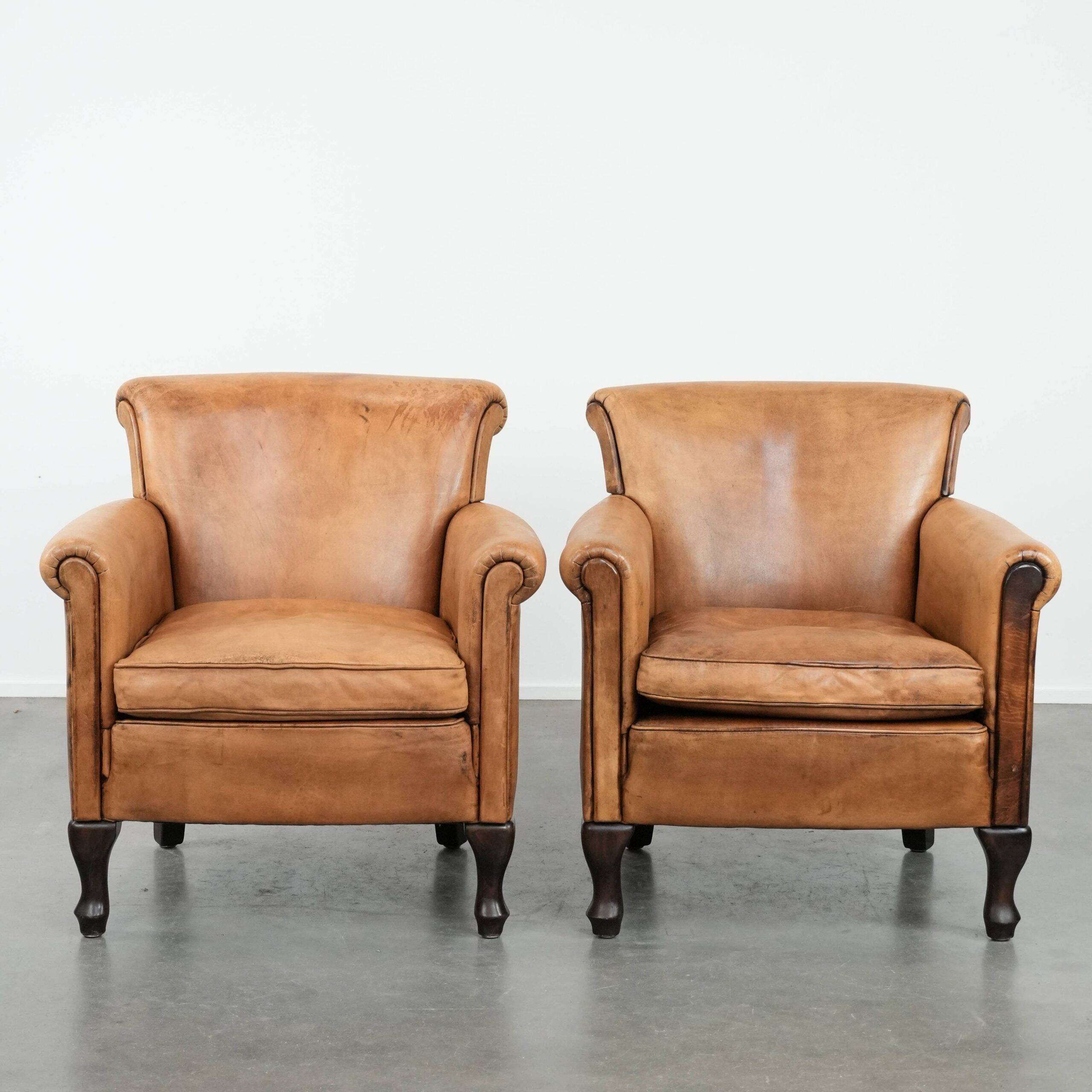 2 fauteuils vintage en cuir de mouton