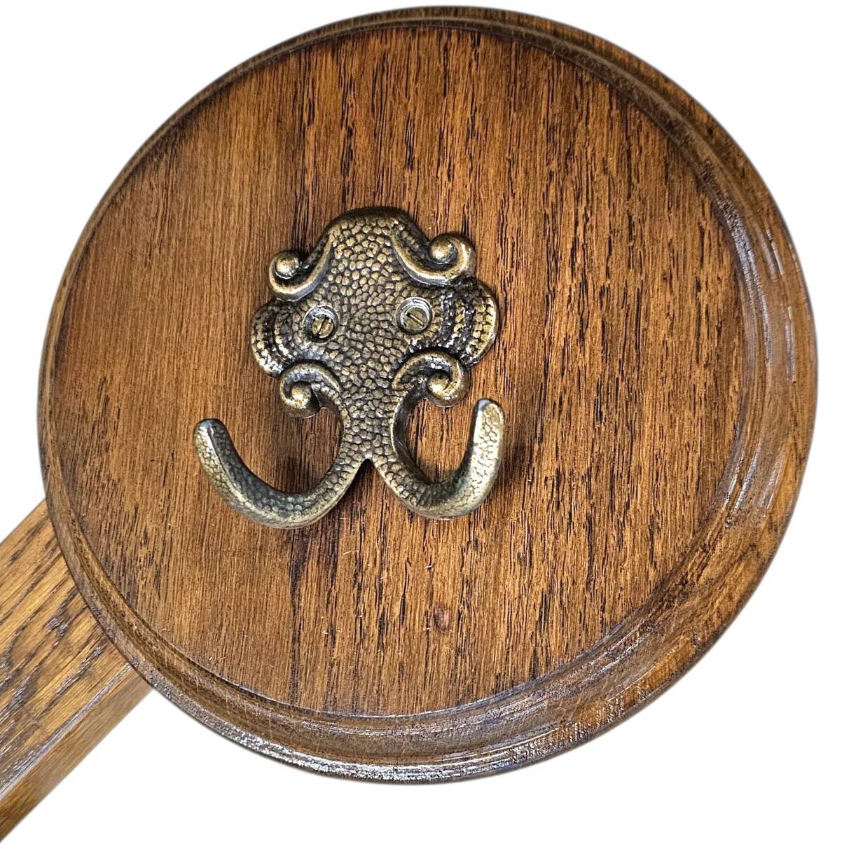 Oak wood wall coat rack / 1960s