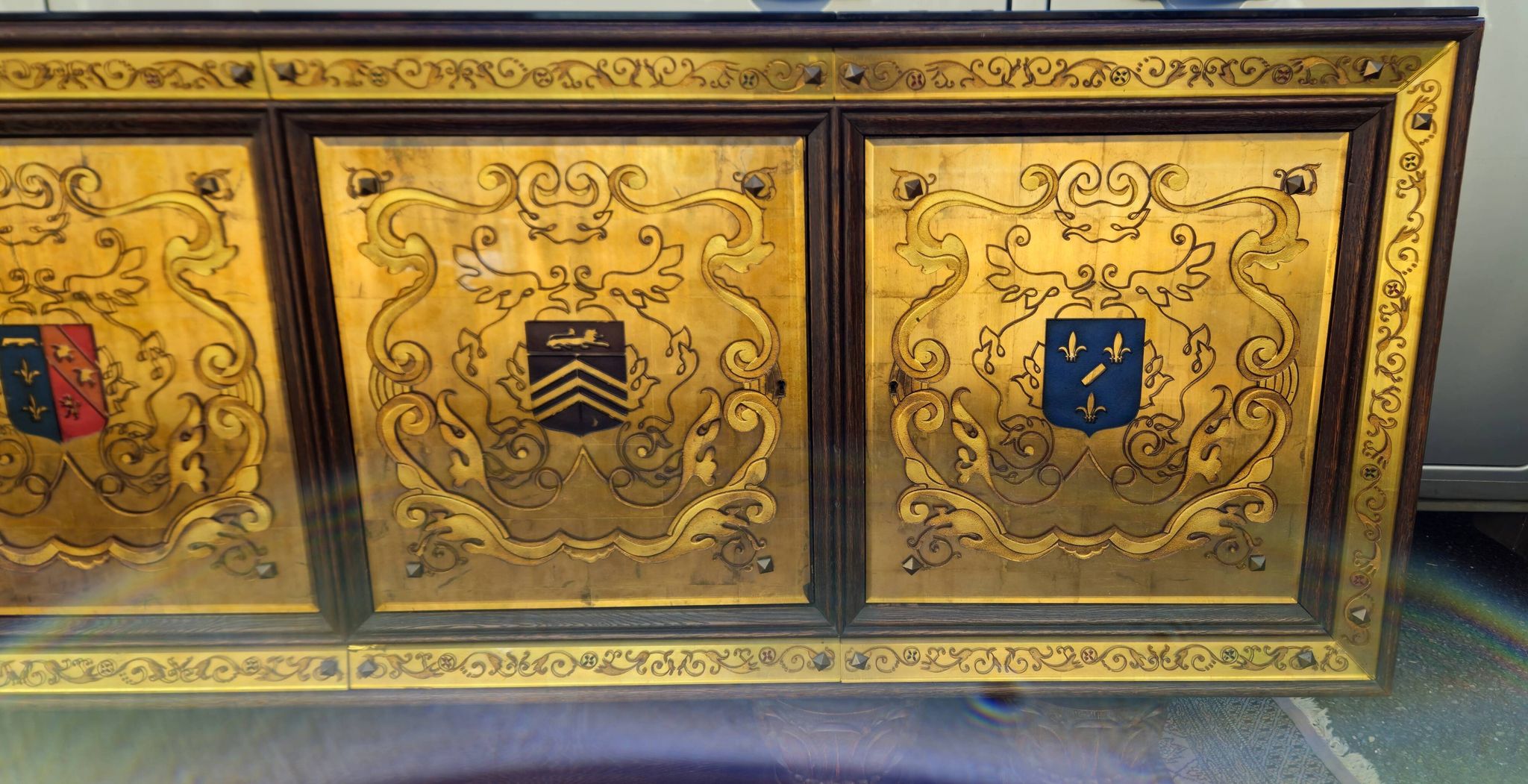 Enfilade époque Art Déco en verre gravé polychrome