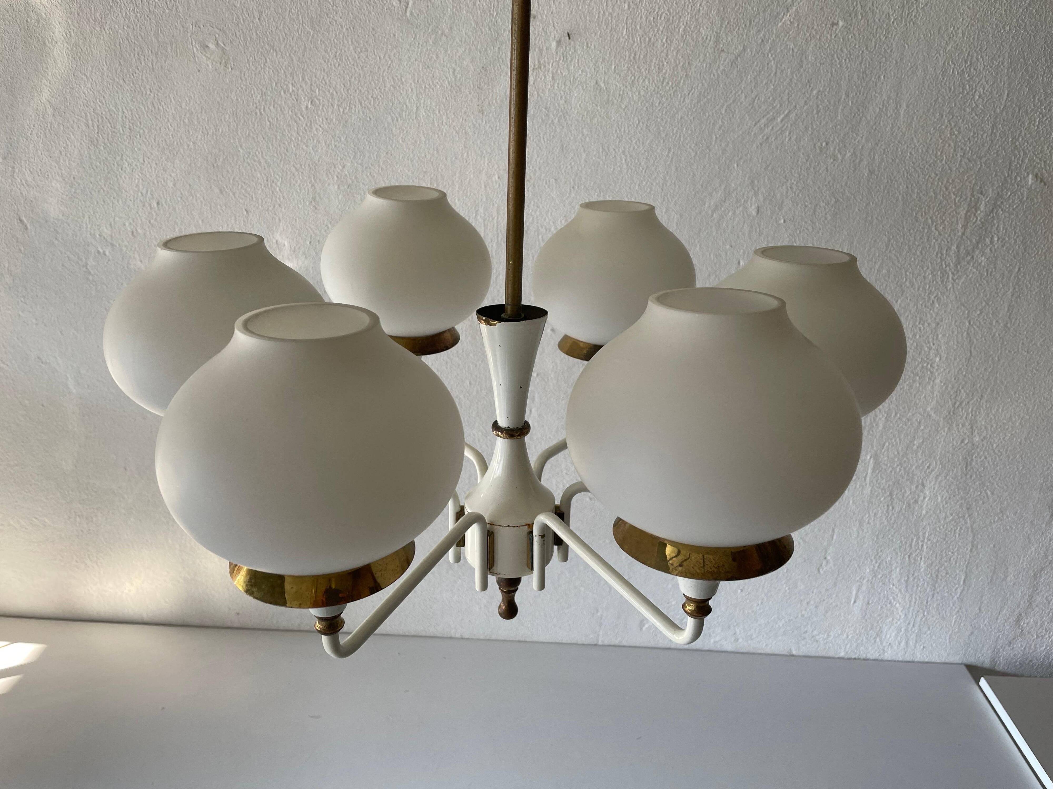 6 suspended glass lamps in white brass by Hans-Agne Jakobsson, 1960s, Sweden