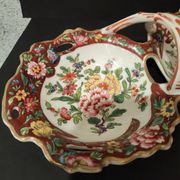 Double porcelain servant with floral decoration, polychrome and gilding – f