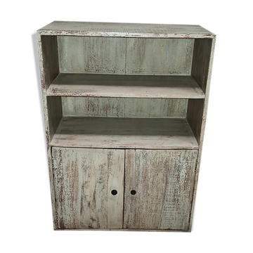 Meuble en bois ancien avec deux étagères et deux tiroirs