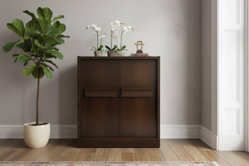 Vintage brutalist buffet/bar/dark wood sideboard