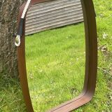 Old scandinavian teak mirror barrel shape vintage 50/60