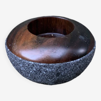Candle holder 8cm Volcano lava rock and mahogany wood for tea light or old vintage candle
