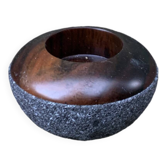 Candle holder 8cm Volcano lava rock and mahogany wood for tea light or old vintage candle