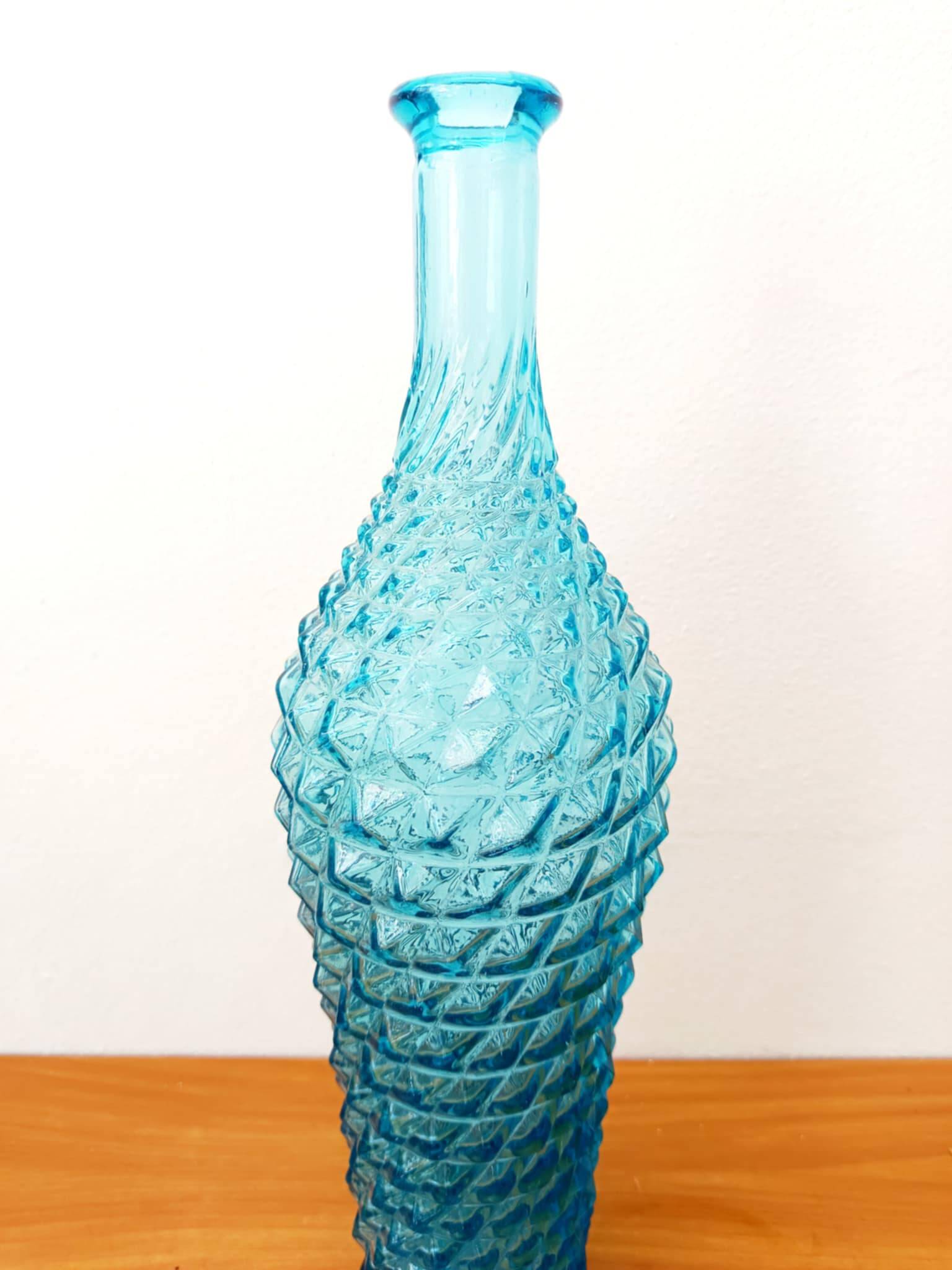 Diamond bottle in blue Empoli glass 1950