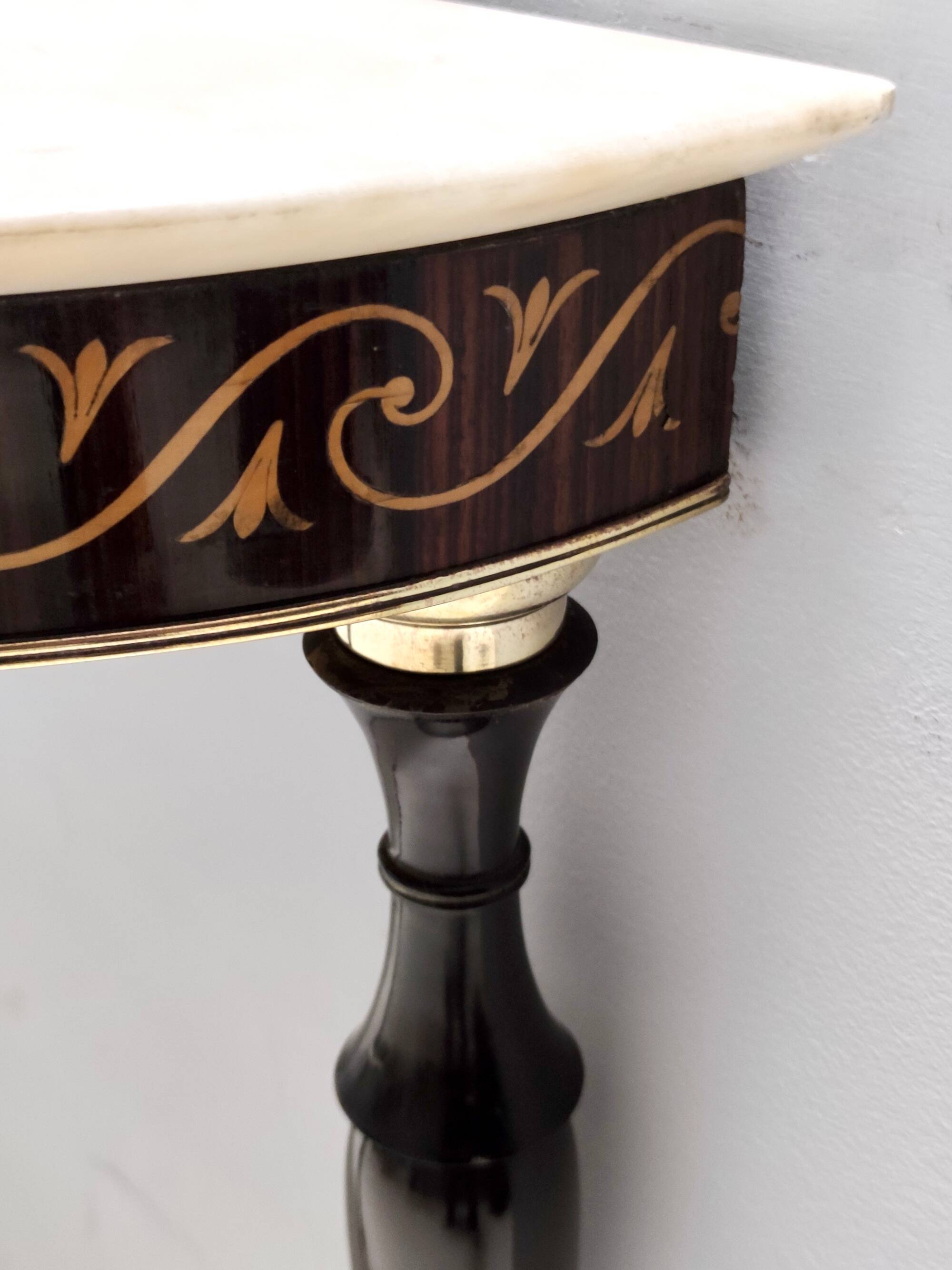 Beech and Black Walnut Console Table with a Demilune Marble Top