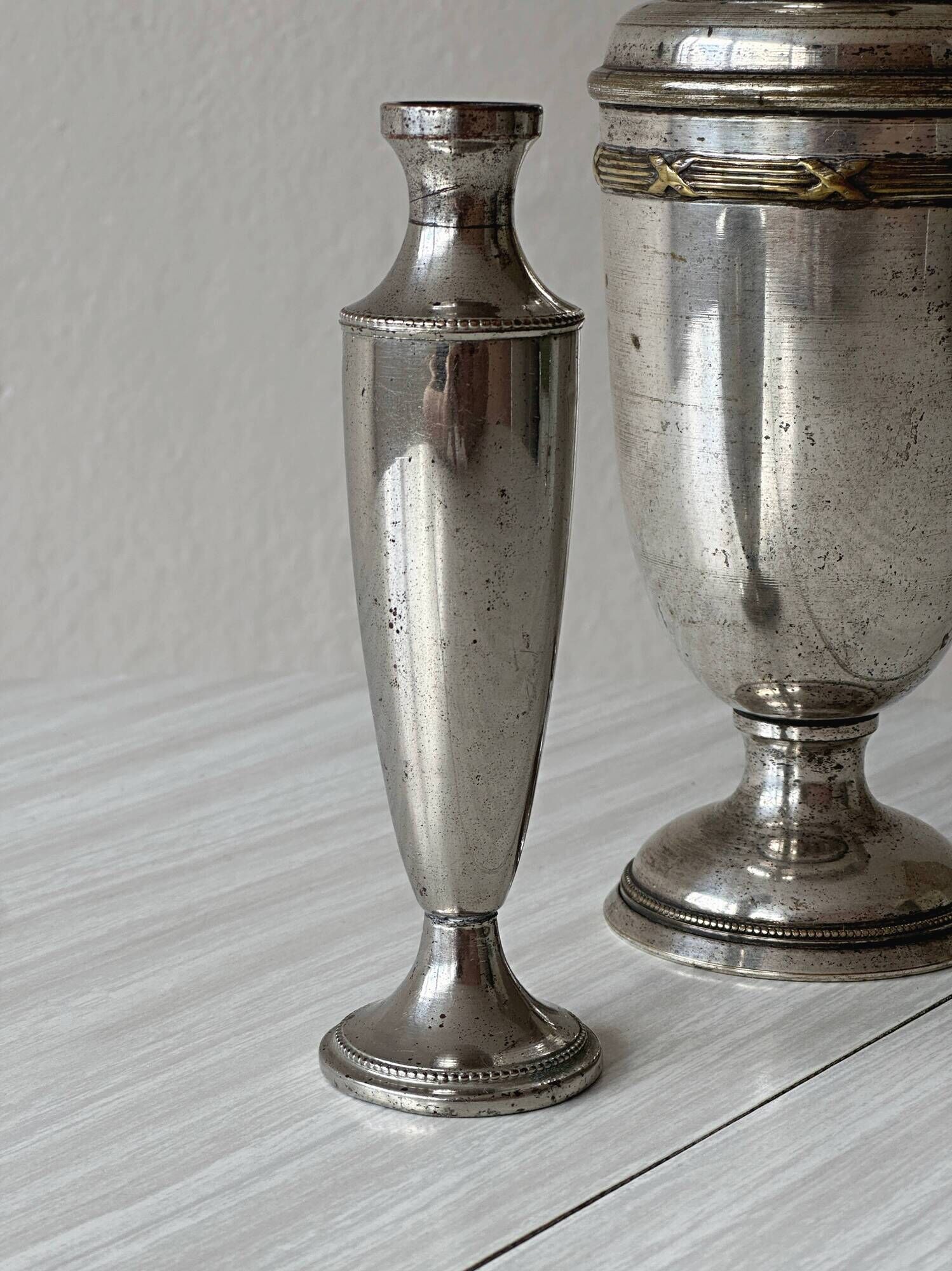 Pair of antique silver-plated vases