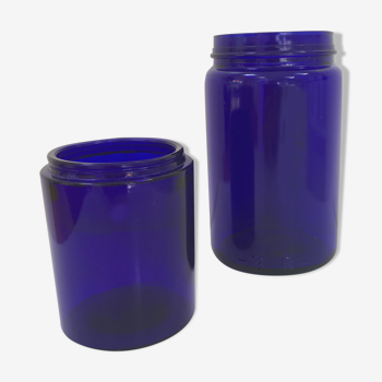 Duo de pots en verre bleu cobalt style apothicaire