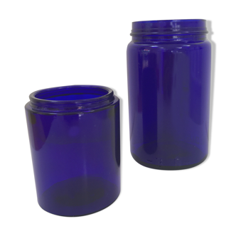 Duo de pots en verre bleu cobalt style apothicaire