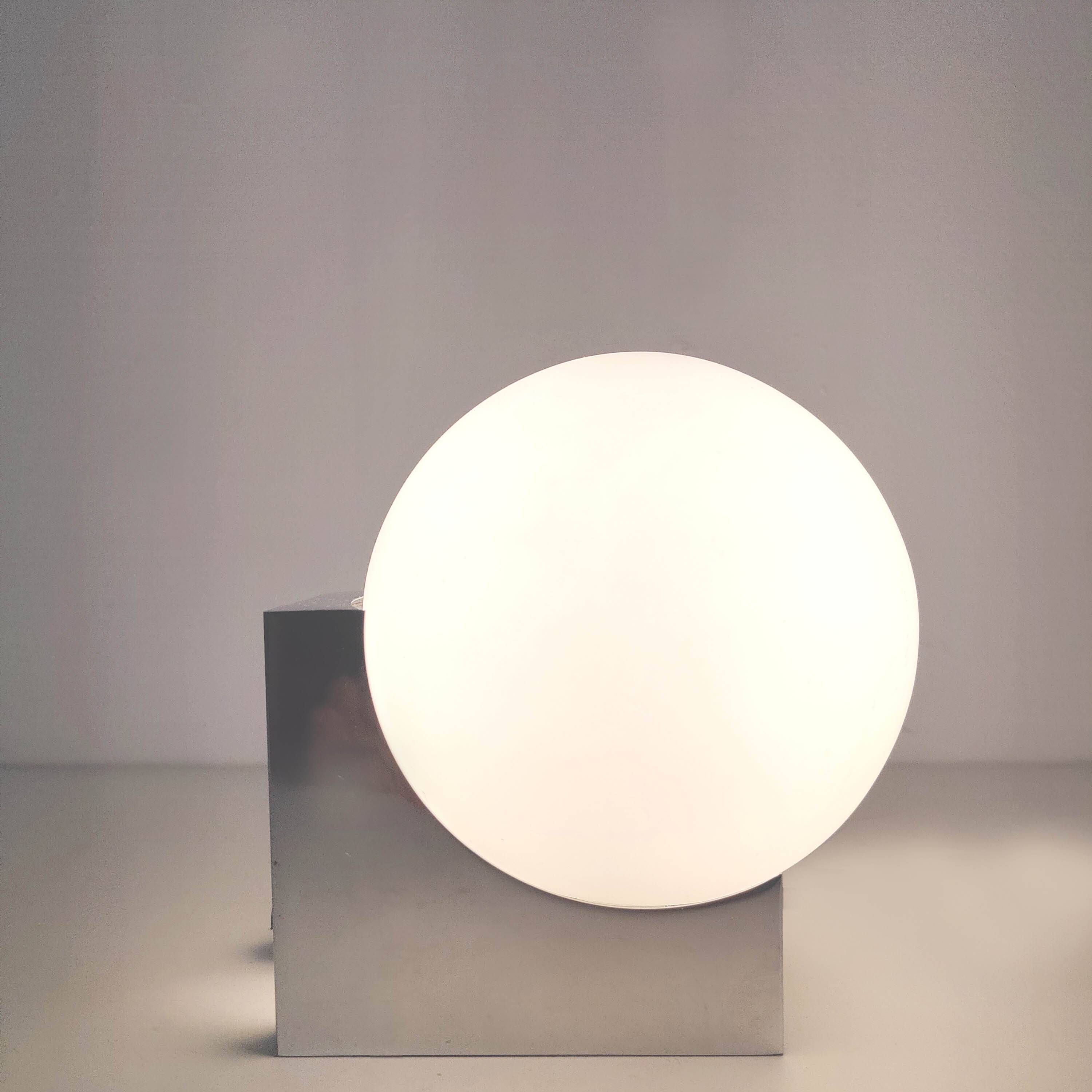 Opaline ball globe wall light on chrome metal base