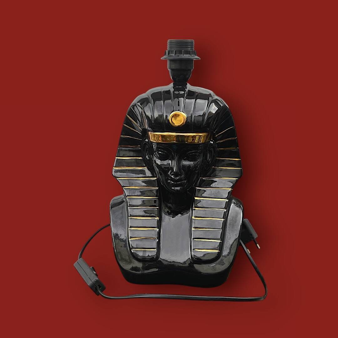 Vintage sphinx lamp in glazed ceramic – Hollywood Regency style