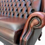 Vintage Chesterfield 3-seater sofa in red leather - English wingback model