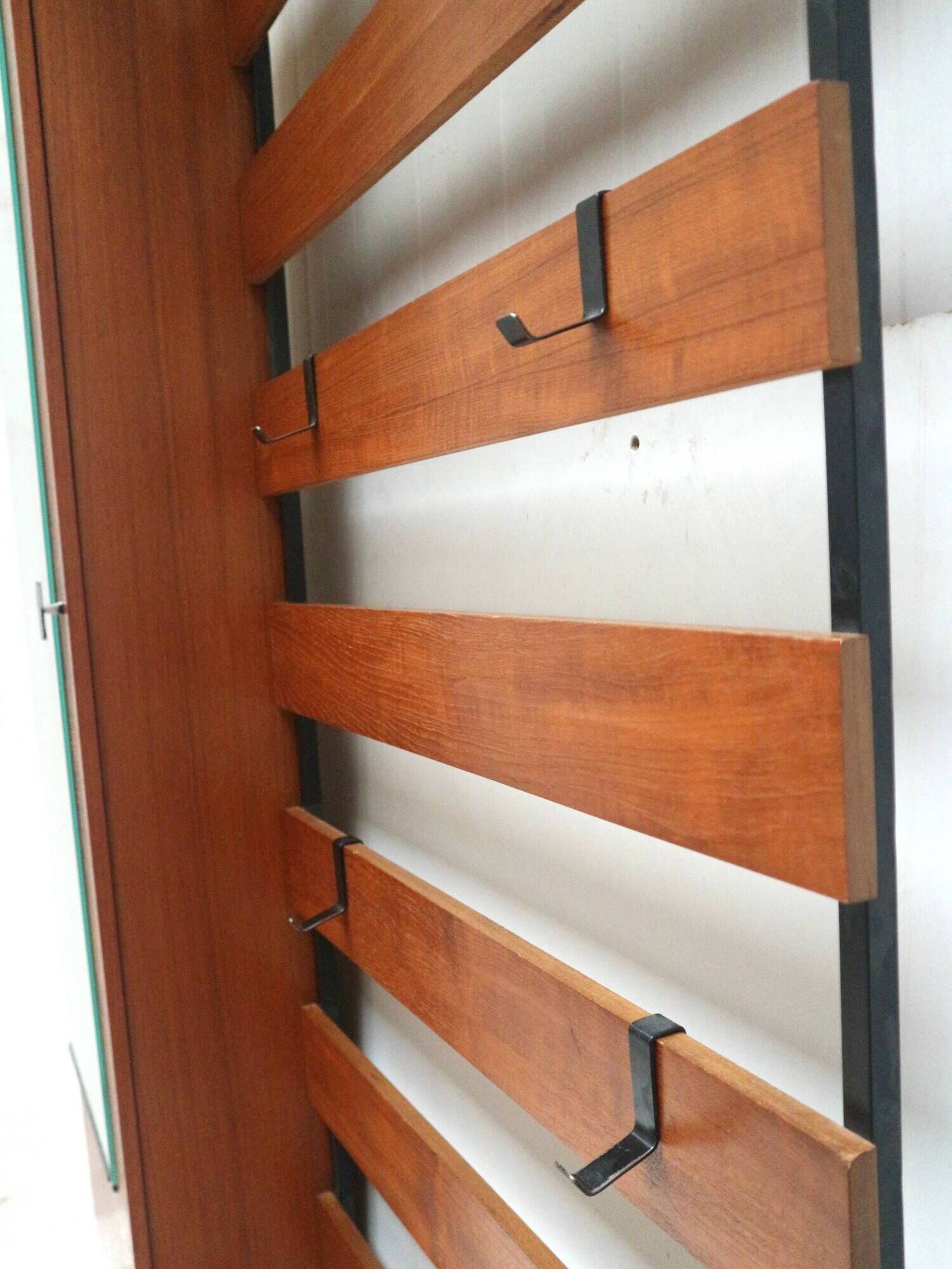 Large standing vintage coat rack with mirror and shoe cabinet made in the 1960s