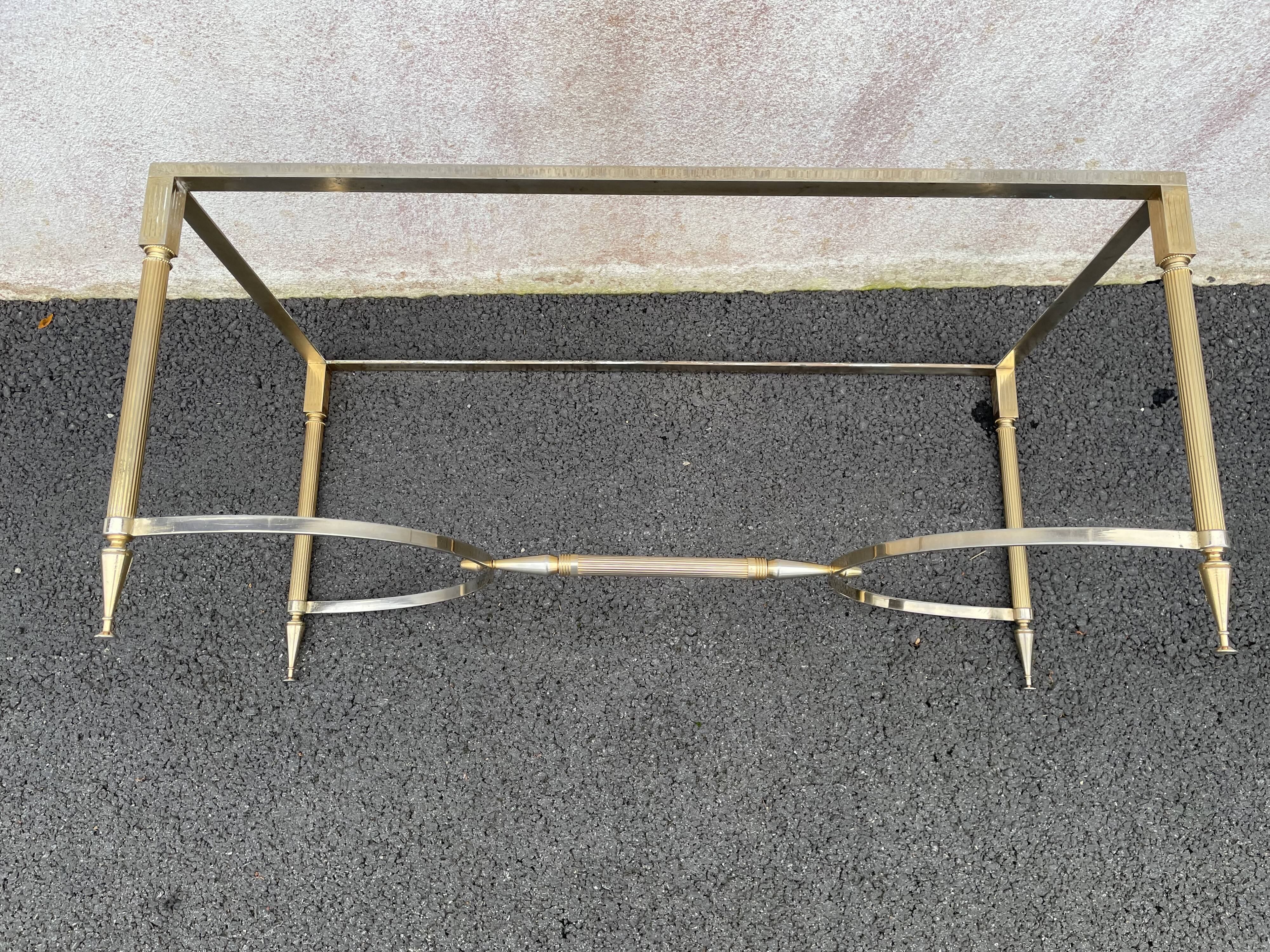 Coffee table in gilded brass and veined green marble