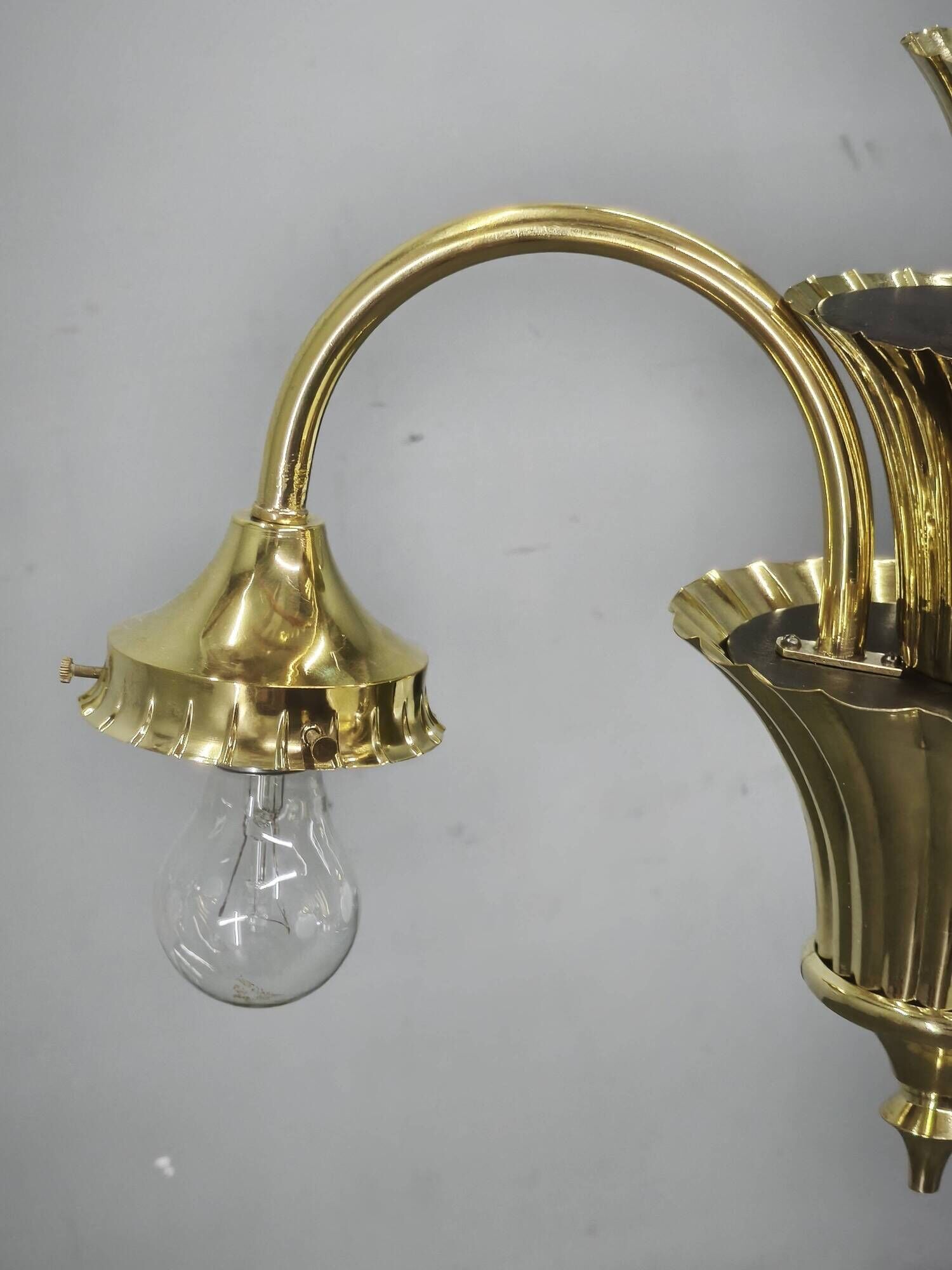 1930s Czechoslovak Art Deco Brass and Opaline Glass Chandelier