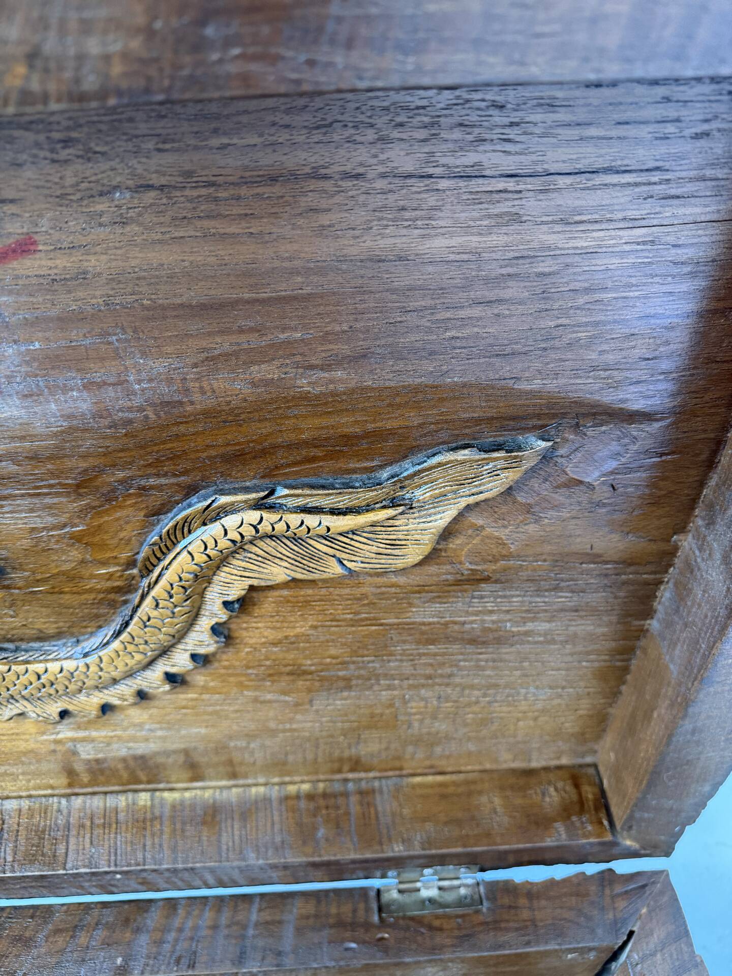 Antique Chinese Carved Export Chest – Dragon, Phoenix & Landscape Deco