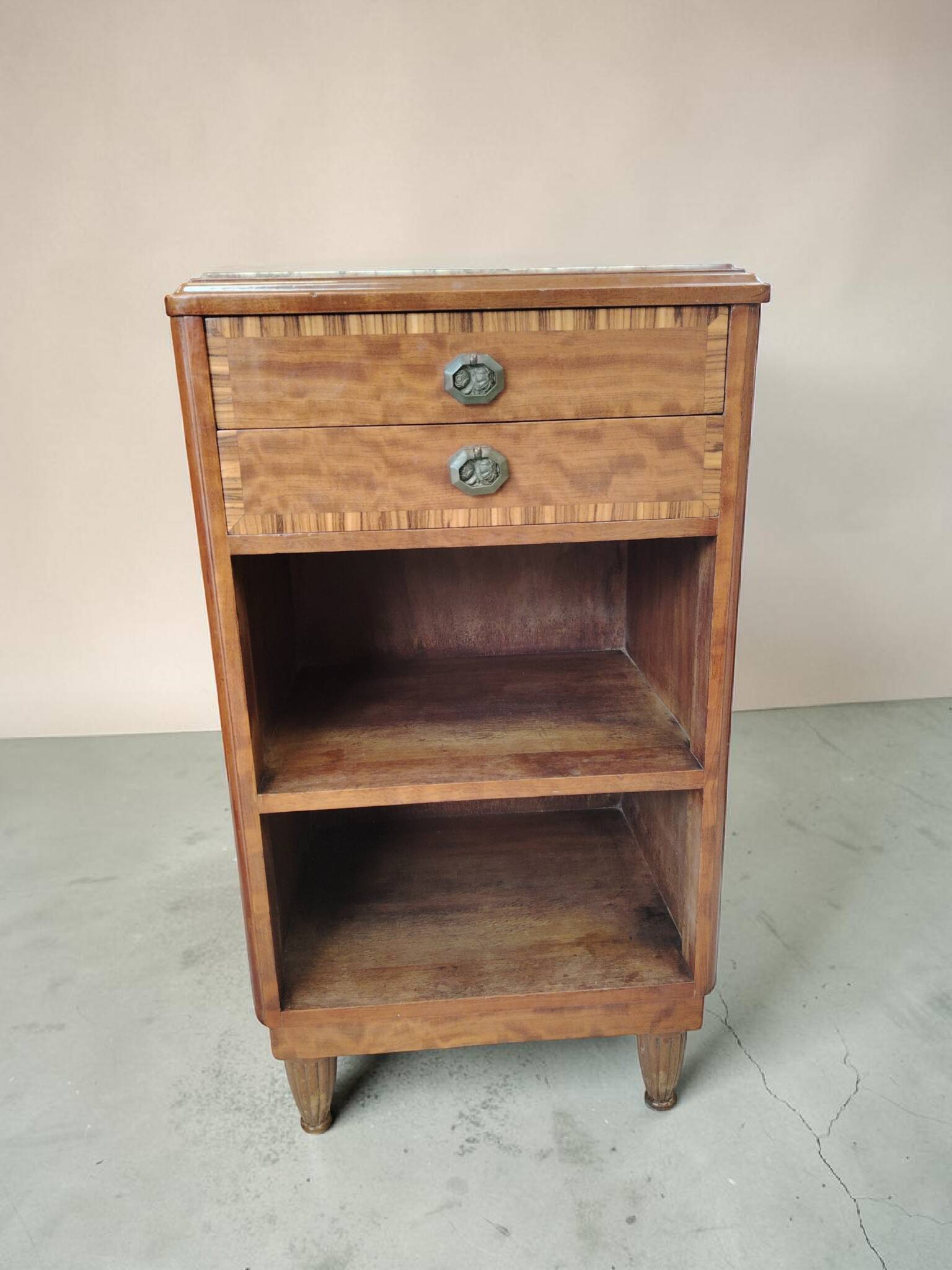 Art Deco Side Table in Walnut and Marble - 1930