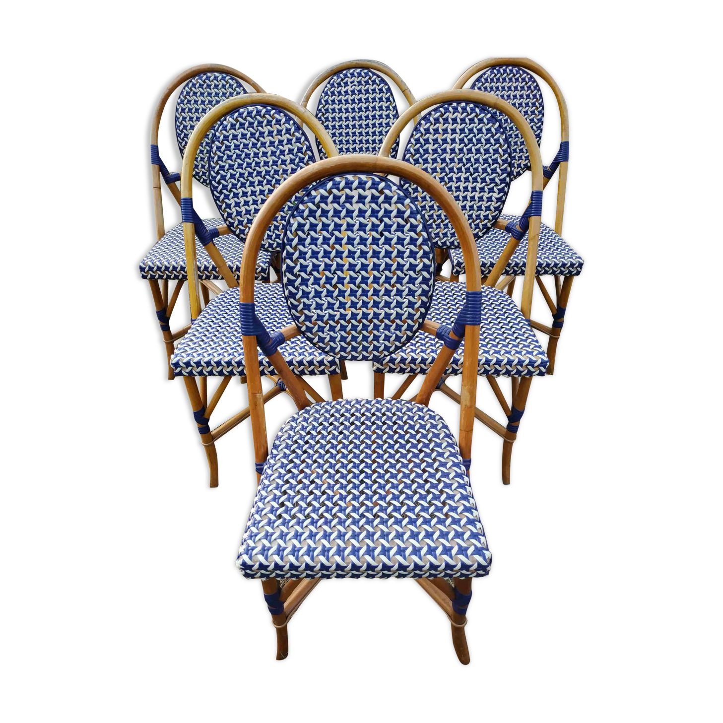 Series of 6 rattan chairs "parisian" vintage terrace