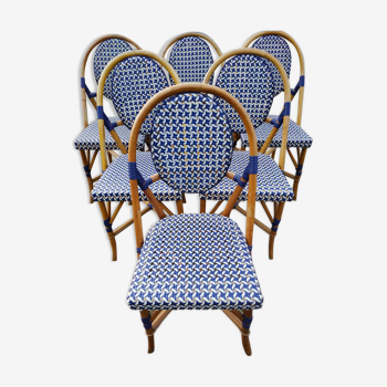 Série de 6 chaises rotin "parisiennes" vintage terrasse