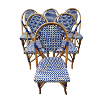 Série de 6 chaises rotin "parisiennes" vintage terrasse
