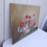 Painting of an anemones, oil signed Savary