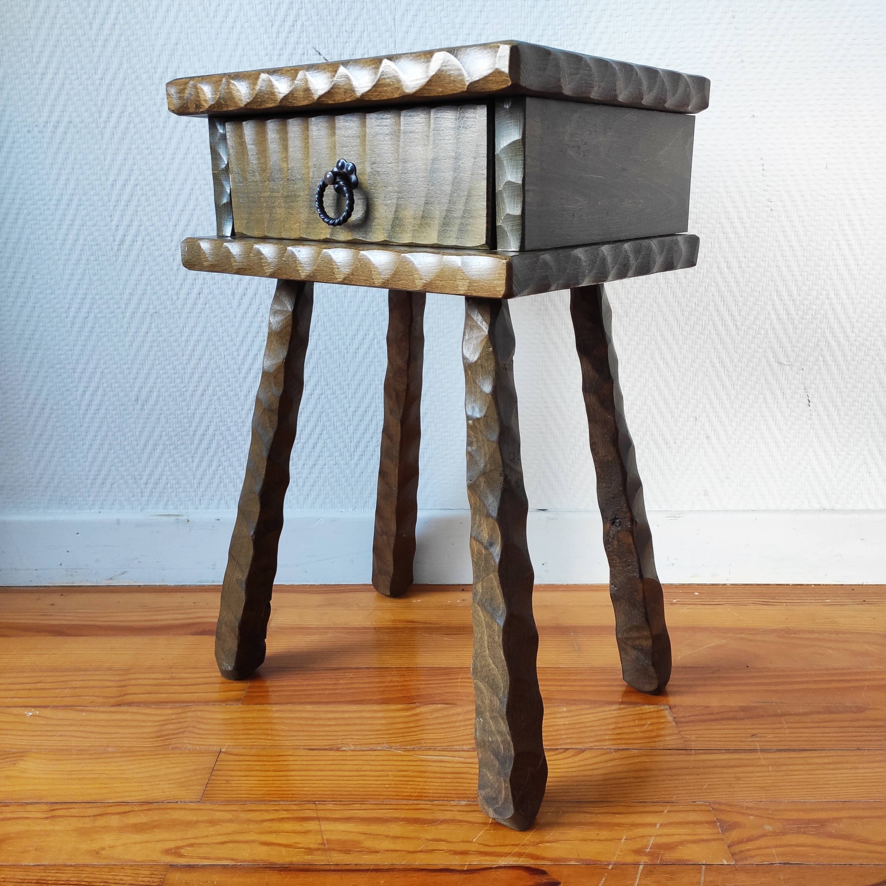Vintage brutalist bedside table 1950 side table