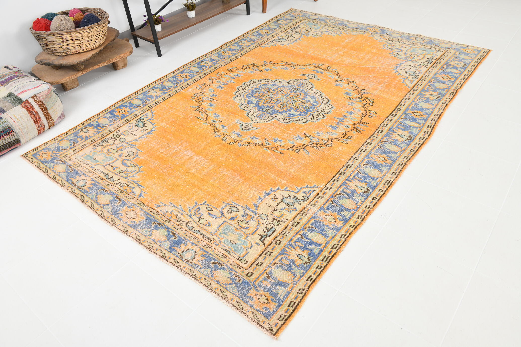6x9 orange madallion oushak rug, 288x194cm
