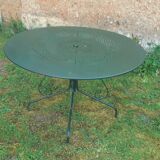 Salon de jardin 1 table 2 fauteuils 3 chaises fer forgé vert wagon