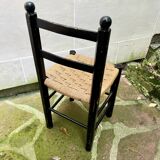 Chaise Italienne Vintage Laquée Noire Corde Tressée