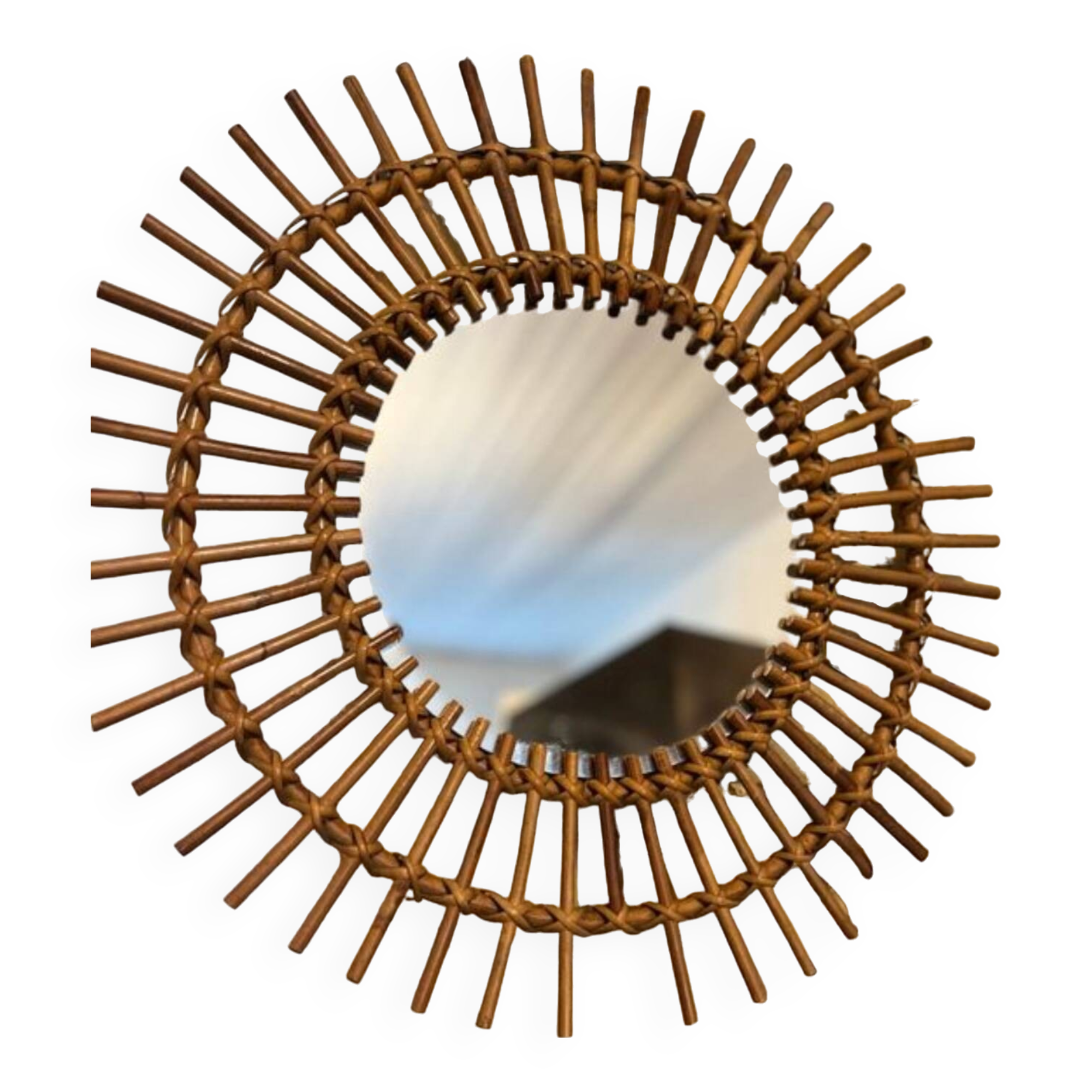 Round rattan mirror