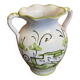 Vintage White Ceramic Vase with Green Landscape Decor from the 1970s