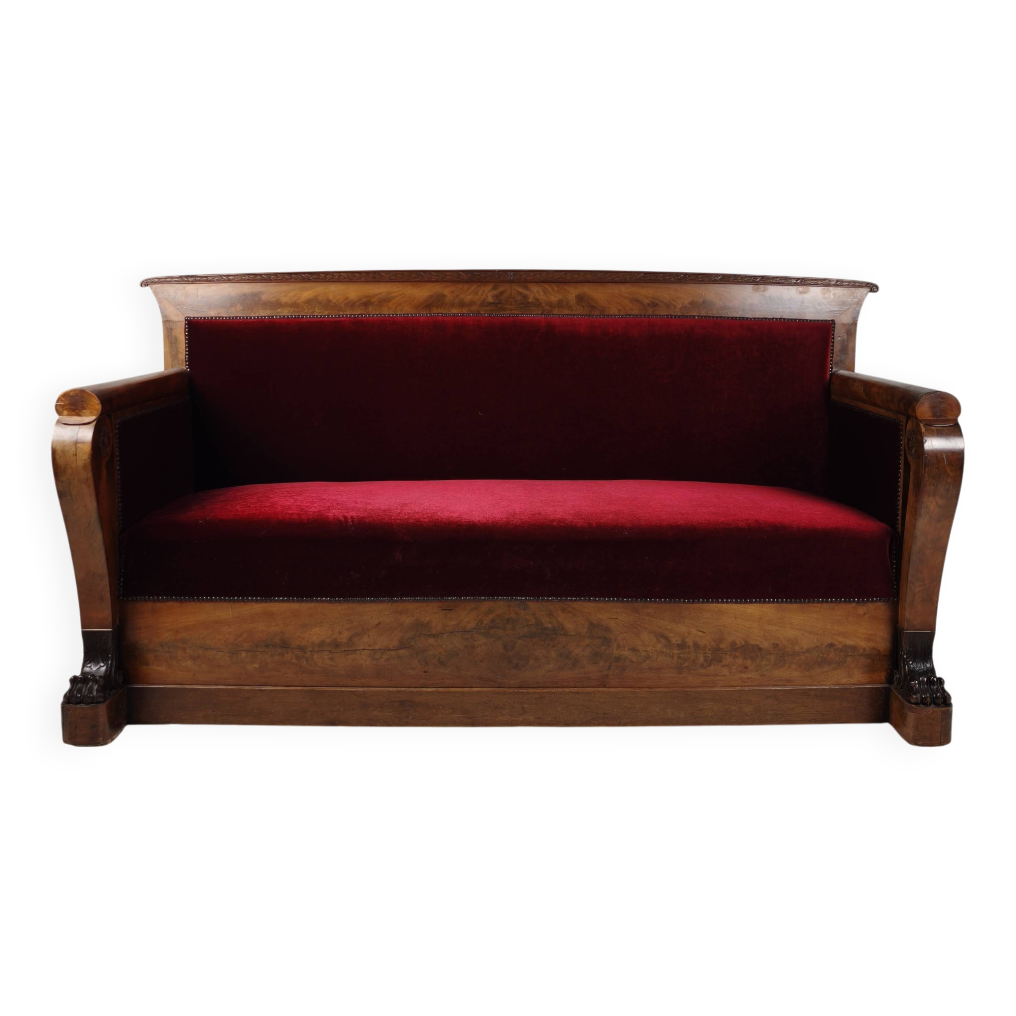 Empire Walnut Red Sofa, early 19th Century