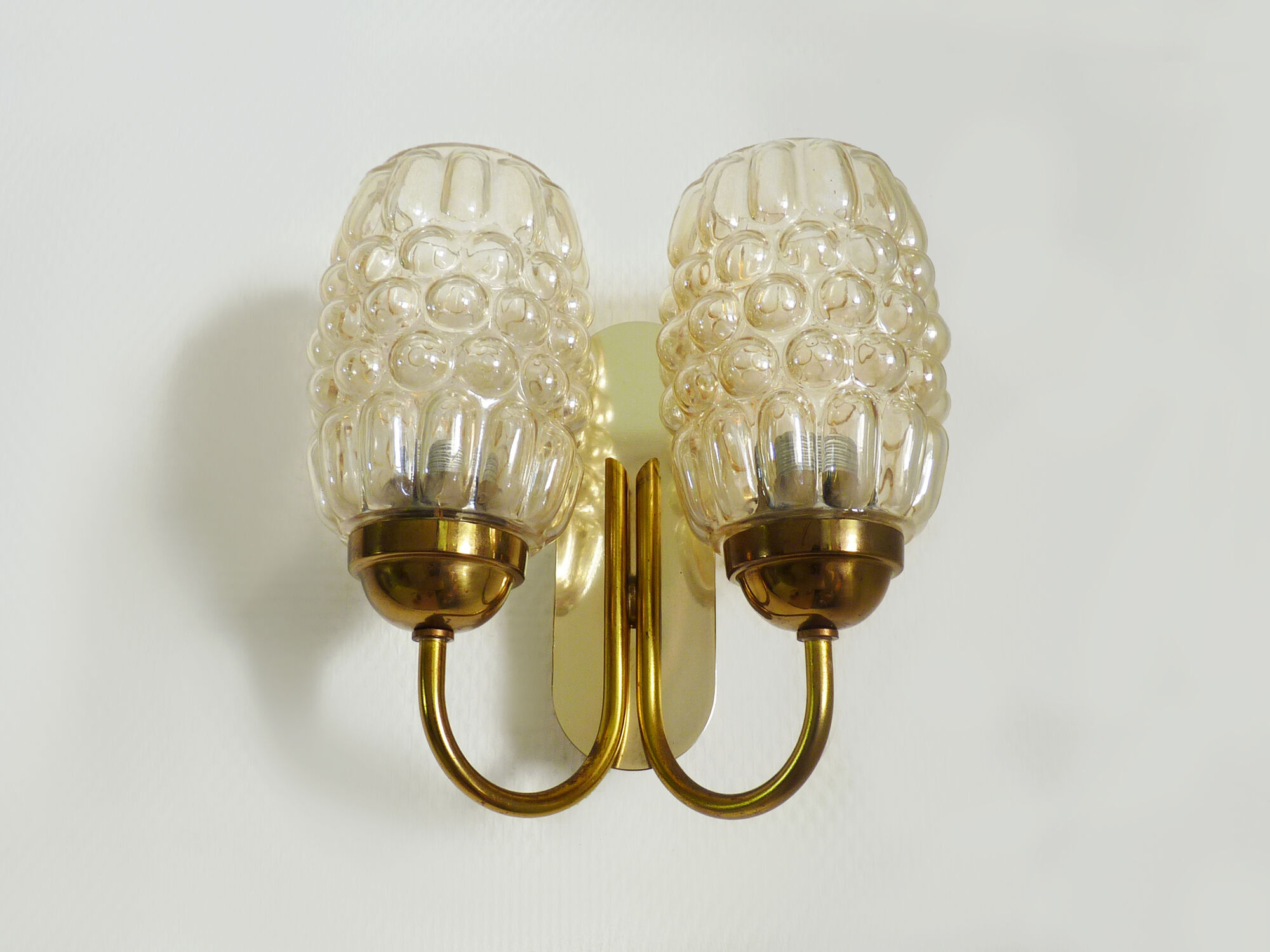 Graewe vintage wall applique double lights, amber bubble glasses. Year 50 60