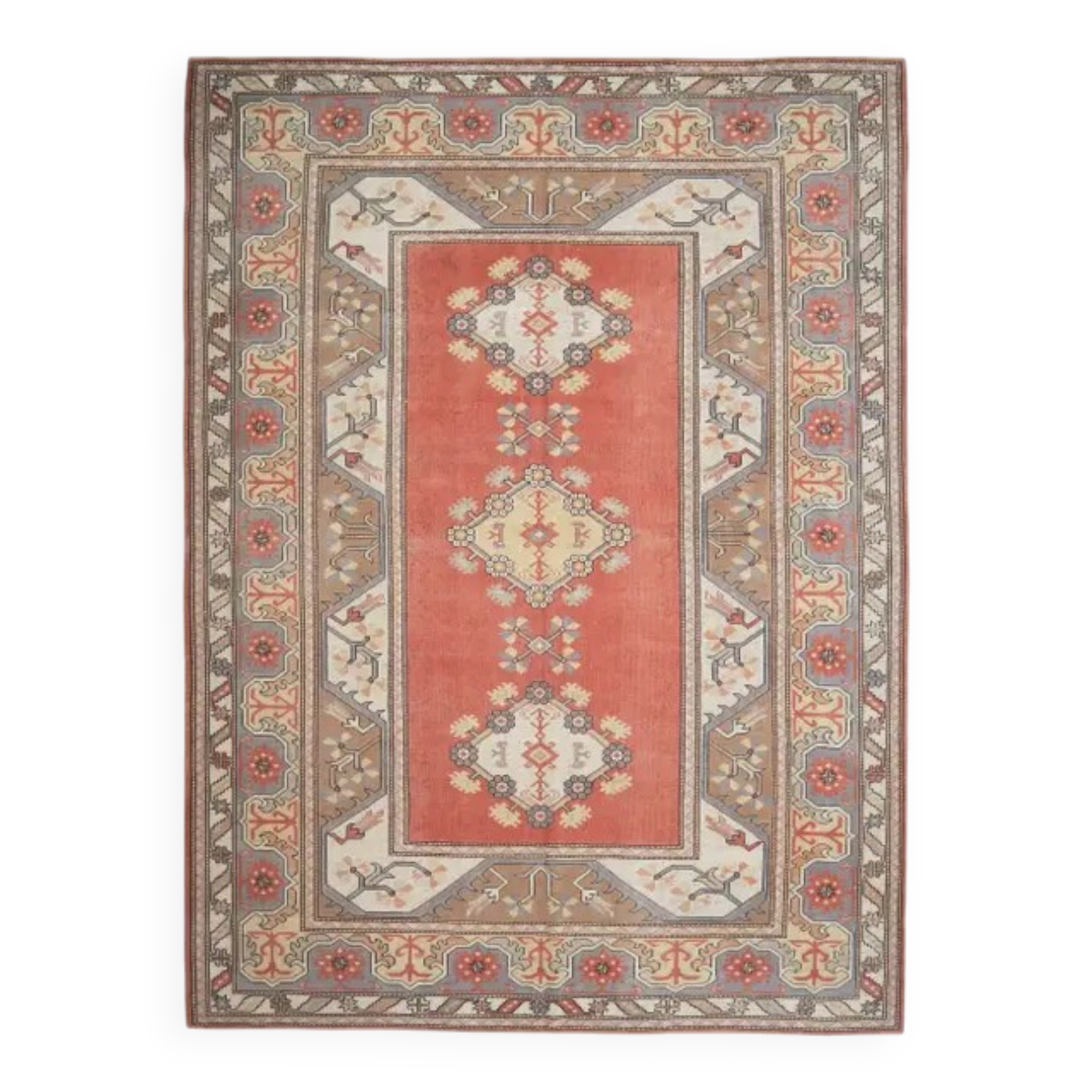 Vintage Turkish hand-knotted wool cotton red area rug 259x351