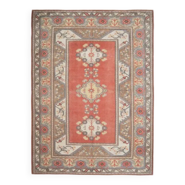 Vintage Turkish hand-knotted wool cotton red area rug 259x351