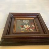 Small painting bouquet of flowers oil on panel signed