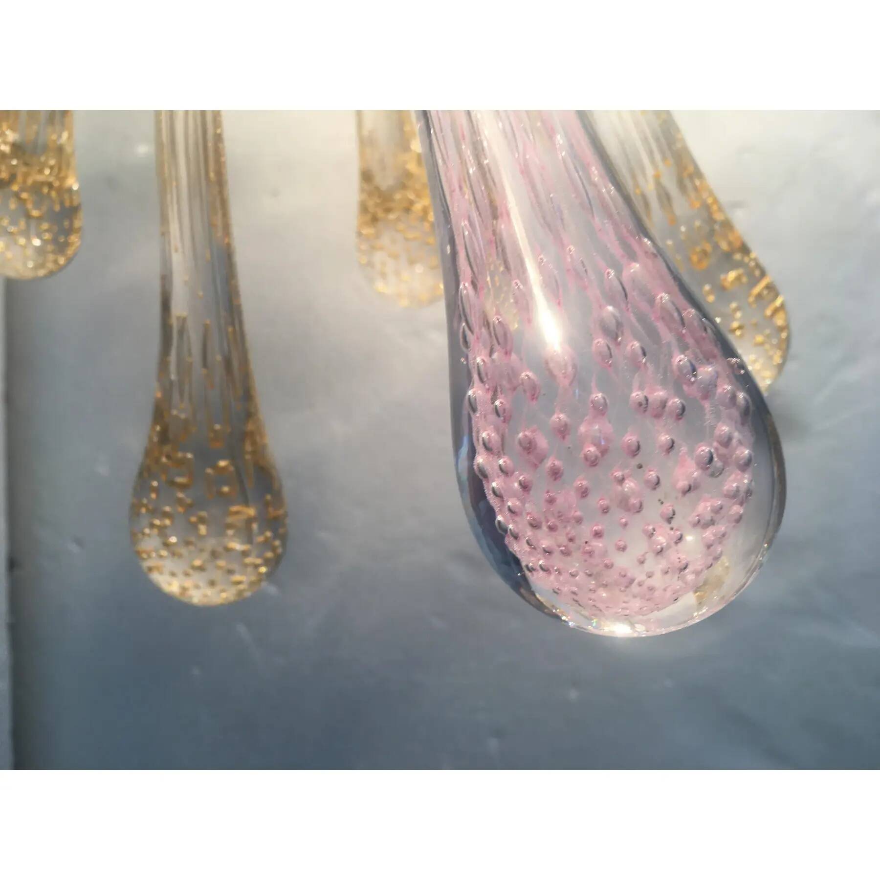 Sputnik Chandelier in Murano Glass with Gold and Pink Air Drops