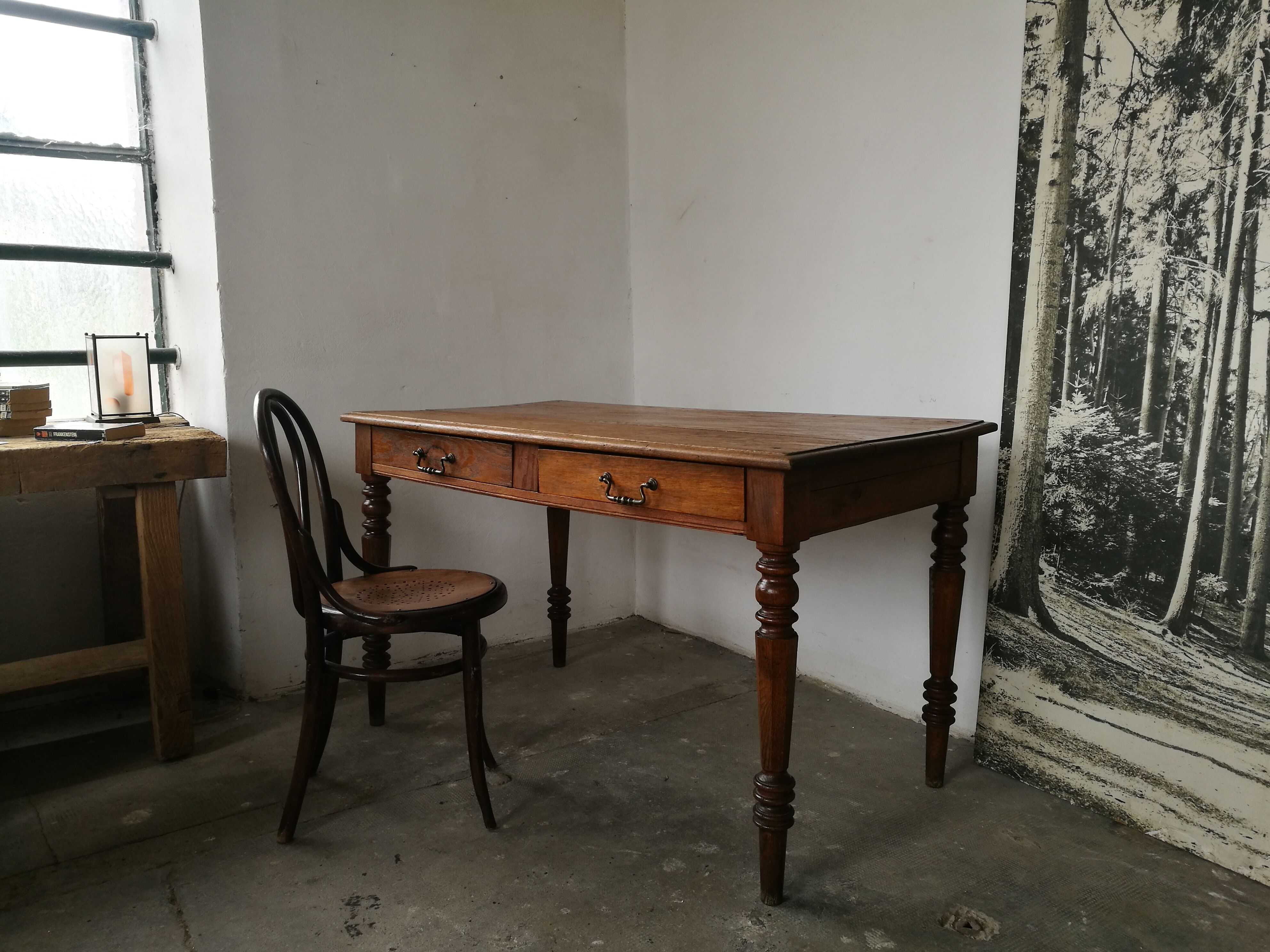 Oak farm table, wooden desk