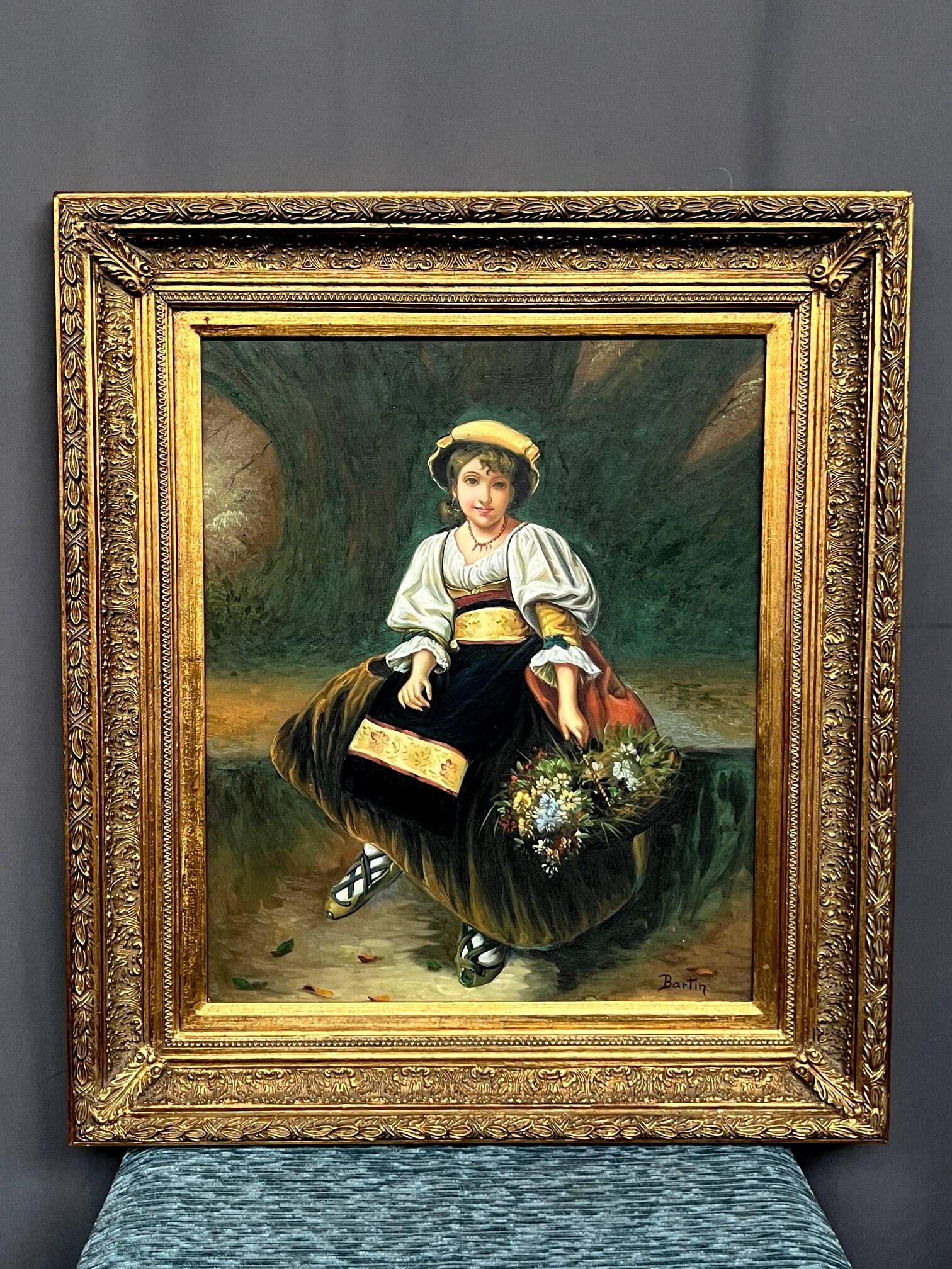 Portrait of a flower girl in a beautiful baguette frame.