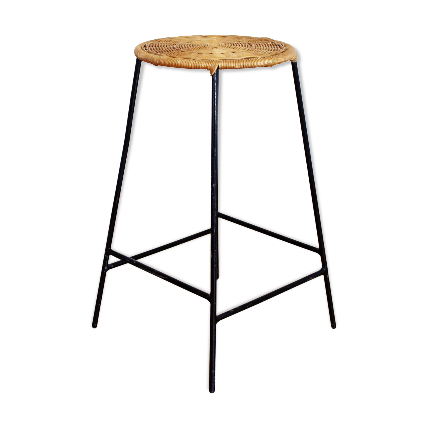 Stool metal and wicker of the years 50